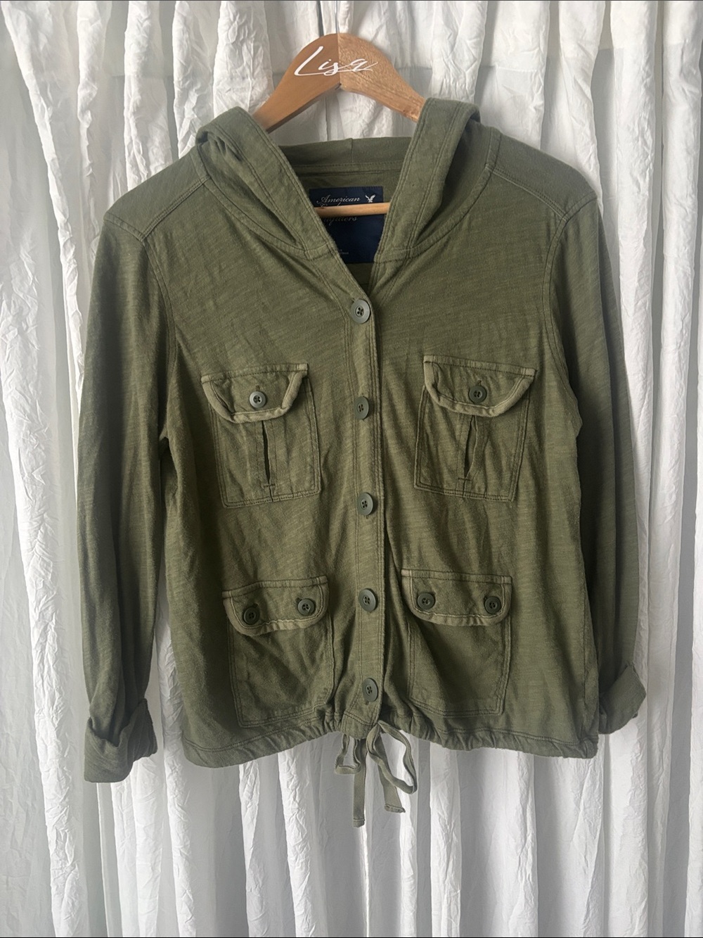 American Eagle Outfitters Olive Hooded Utility lightweight Jacket